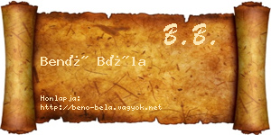 Benő Béla névjegykártya